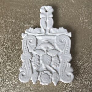 Elegant White Ceramic Wall Art or Kitchen Trivet for plate wall, Nona’s kitchen